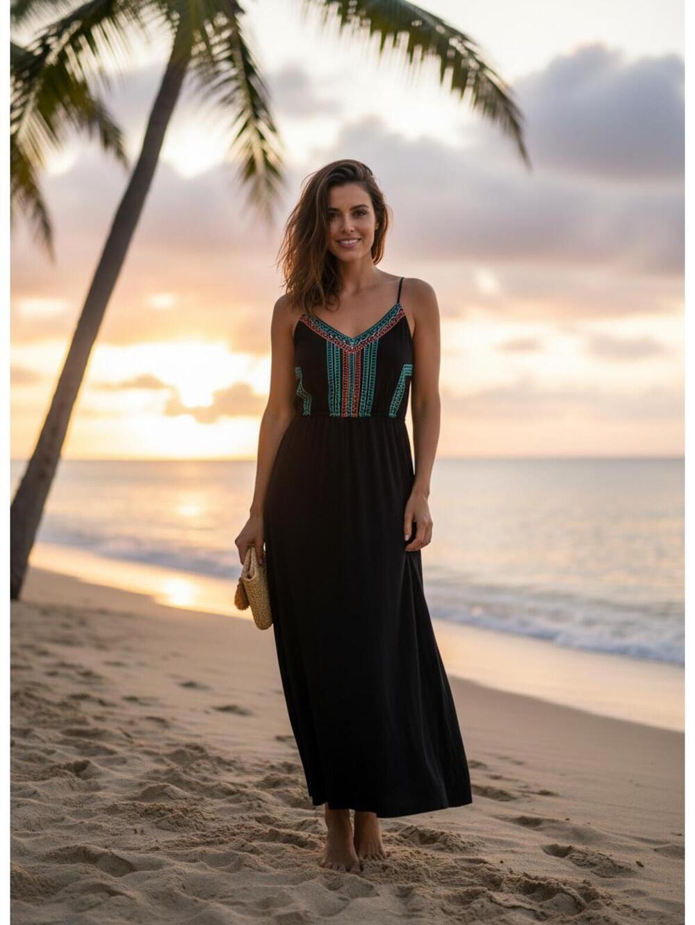 Lily Rose Navy Blue Embroidered Maxi Boho Beach Summer Vacation Dress XL